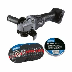 Draper 65957 XP20 Brushless 115mm Angle Grinder (Body Only) + 40x Flat Metal Cutting Wheels (4x 10 Piece)
