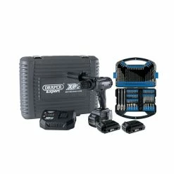 Draper 93076 XP20 Brushless Combi Drill With 3 X 2.0Ah Batteries, Charger And Drill Bit Accessory Kit