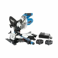 Draper 99632 D20 20V Brushless 185mm Sliding Compound Mitre Saw With 2x 5.0Ah Batteries