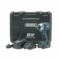 Draper 55343 D20 20V Brushless 1/2" Mid-Torque Impact Wrench With 2x 2.0Ah Batteries