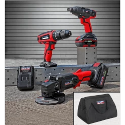 Sealey CP20VCOMBO1 20V Cordless 13mm Hammer Drill/1/2"Sq Drive Impact Wrench/??115mm Angle Grinder Combo Kit