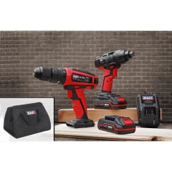 Sealey CP20VDDCOMBO 20V Cordless 13mm Hammer Drill/1/2"Sq Drive Impact Wrench Combo Kit