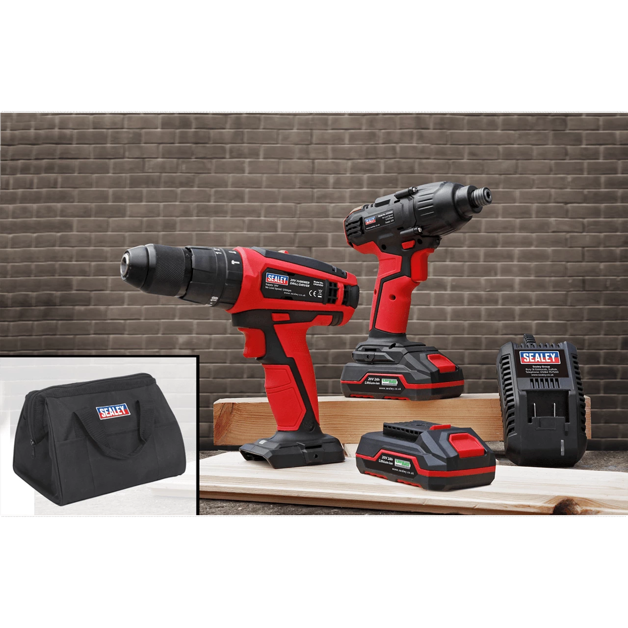 Sealey CP20VDDCOMBO 20V Cordless 13mm Hammer Drill/1/2"Sq Drive Impact Wrench Combo Kit