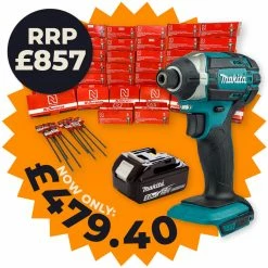 Makita DTD152Z 18V Impact Driver With 1x 5.0Ah Battery & Concrete Frame Screw Pack, 72 - 152mm (5000 Mixed Pack)