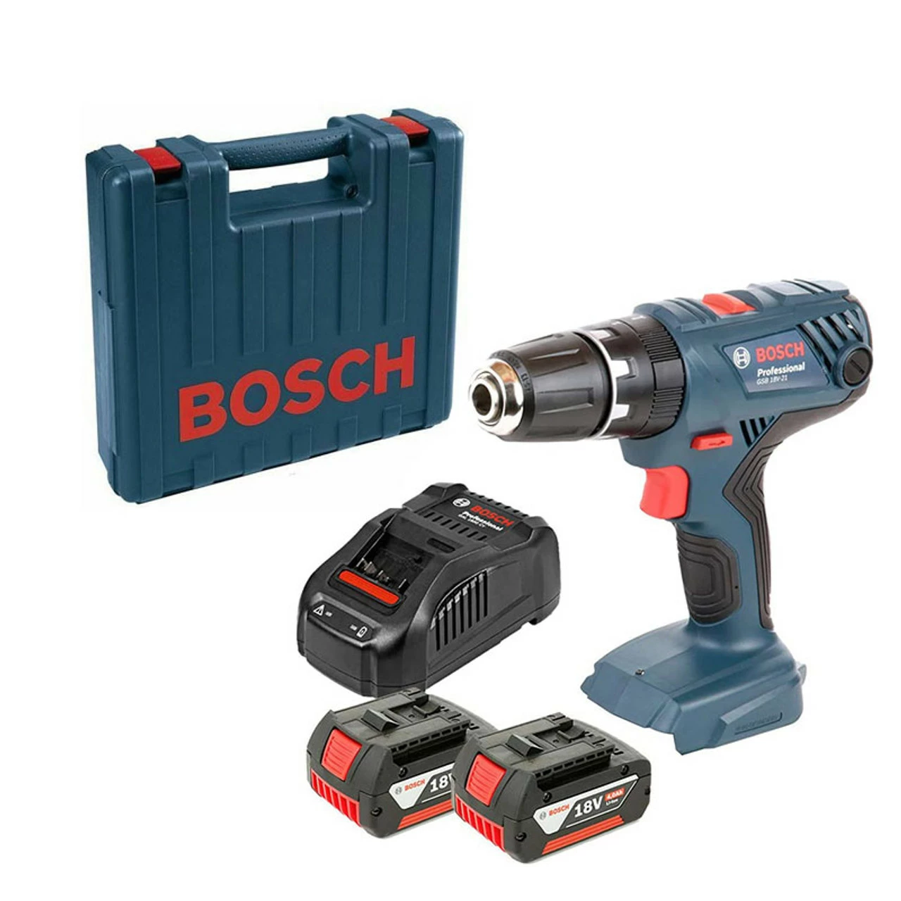 Bosch GSB18V-21 18V Cordless Combi Drill Kit With 2x 2.0Ah Batteries