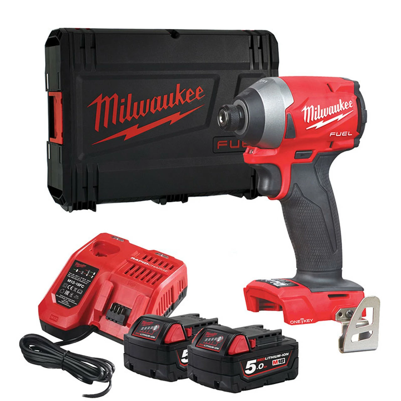 Milwaukee M18 ONEID2-502X Fuel One-Key 1/4" Hex Impact Driver With 2x 5.0Ah Batteries