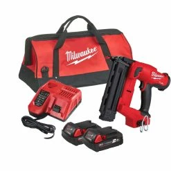 Milwaukee M18 FN18GS-202X 18V Fuel Straight Second Fix Nail Gun With 2x 2.0Ah Batteries