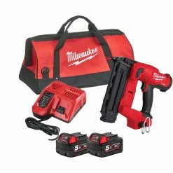 Milwaukee M18 FN18GS-502X 18V Fuel Straight Second Fix Nail Gun With 2x 5.0Ah Batteries