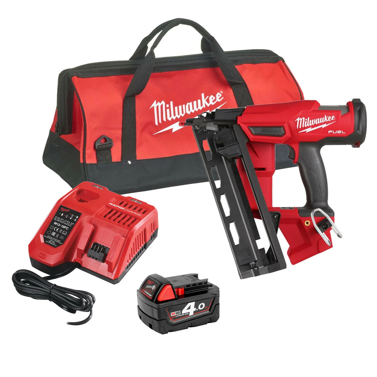 Milwaukee M18 FN16GA-401X 18V Fuel 16 Ga Angled Second Fix Finish Nailer With 1x 4.0Ah Battery