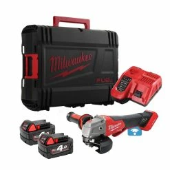Milwaukee M18 ONEFSAG115XPDB-402X 18V Cordless One-Key 115mm Angle Grinder With 2x 4.0Ah Batteries