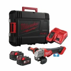 Milwaukee M18 ONEFSAG115XPDB-502X 18V Cordless One-Key 115mm Angle Grinder With 2x 5.0Ah Batteries