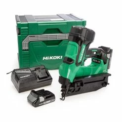 Hikoki NT1865DMB/JXZ 18V 16Ga Brushless Angled Finish Nailer With 2x 3.0Ah Batteries